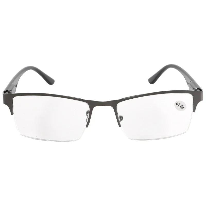 Men'S Half Frame Reading Glasses High Definition Blue Light Blocking Square Glasses Neutral Retro Fashion Presbyopia Eyeglasses