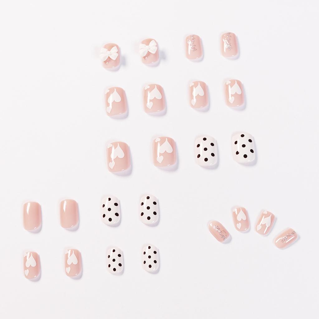 Naked milk tea polka dot bow wearing nail art finished fake nail nail nail patch nail patch removable nail piece