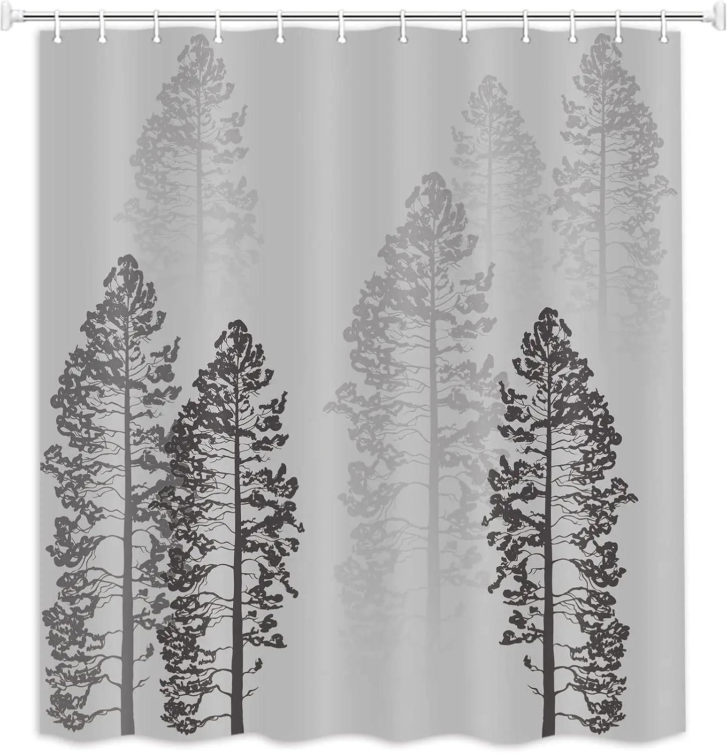 

Fog Forest Bathroom Gray Shower Curtain, Mist Jungle Pine Plant Design Cloth Bathroom Decorative Shower Curtain 180X180Cm W60H190(CM)-1 Pcs