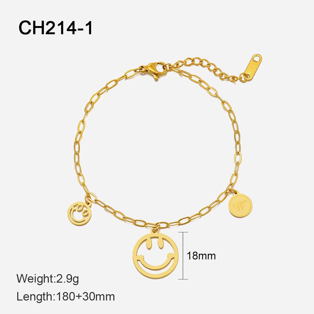 

Европейский и американский круглый браслет из нержавеющей стали со смайликом, простой нишевый браслет с дизайном буквы W с 14-каратным золотым покрытием, титановая сталь, женские украшения 304 stainless steel
