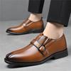 New Pointed Belt Buckle Patchwork Leather Shoes Men Designer Monk Strap Loafers Formal Wedding Prom Dress Homecoming Footwear