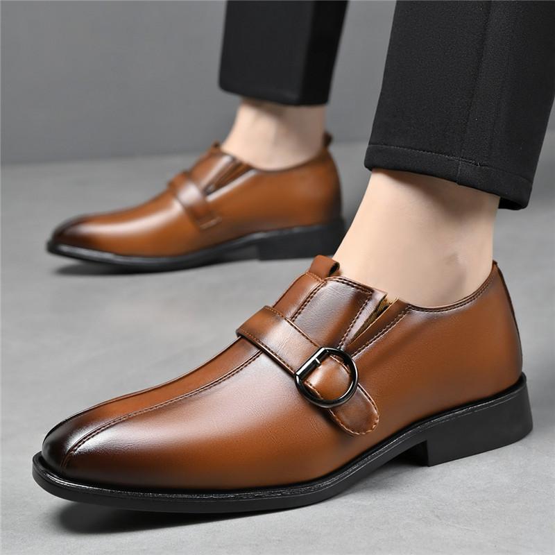 New Pointed Belt Buckle Patchwork Leather Shoes Men Designer Monk Strap Loafers Formal Wedding Prom Dress Homecoming Footwear
