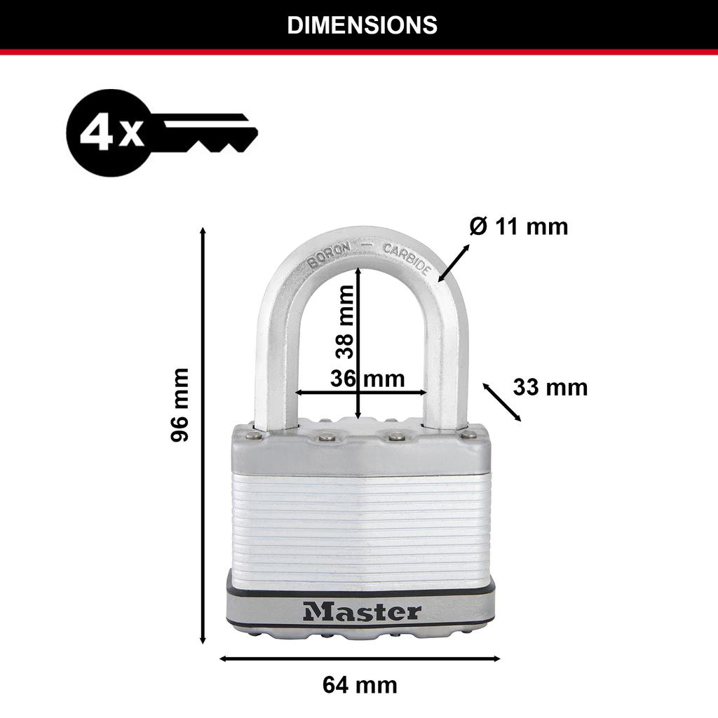 Master Lock Heavy Duty Laminated Steel Padlock, Medium Shackle, Key