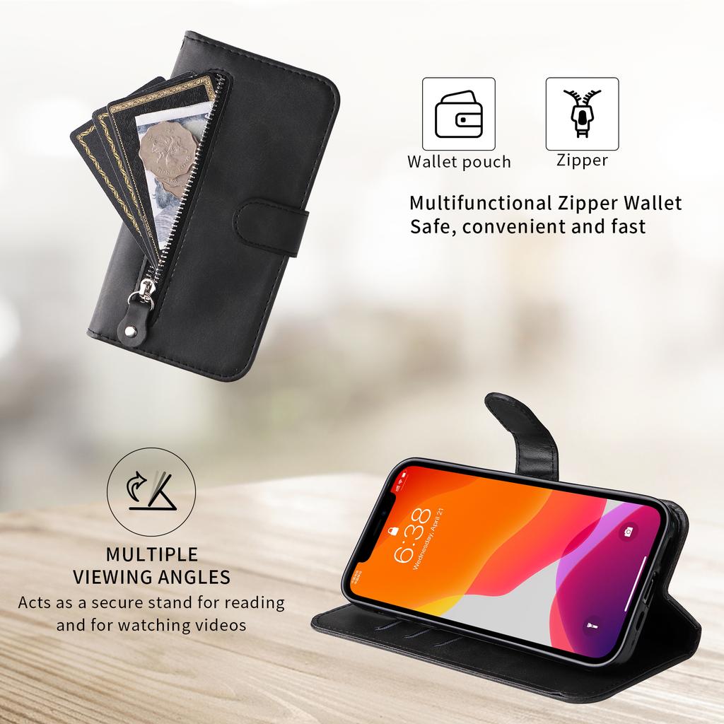 For Samsung Galaxy S26 Edge PU Leather Cases with Zipper Pocket Wallet Phone Cover Stand