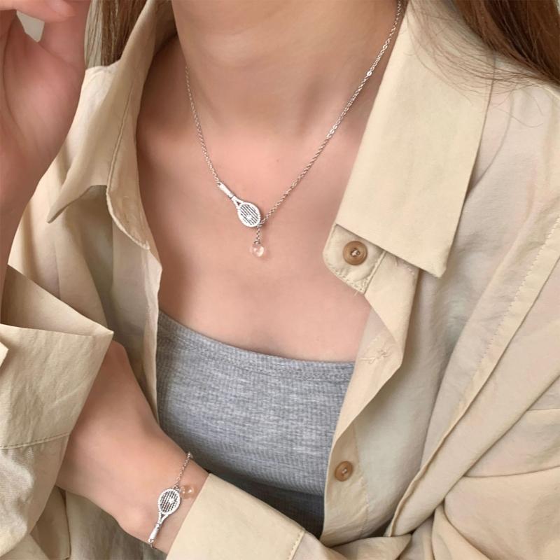 Elegant Badminton Racket Necklace With Crystal Accents Copper Jewelry For Women Gift