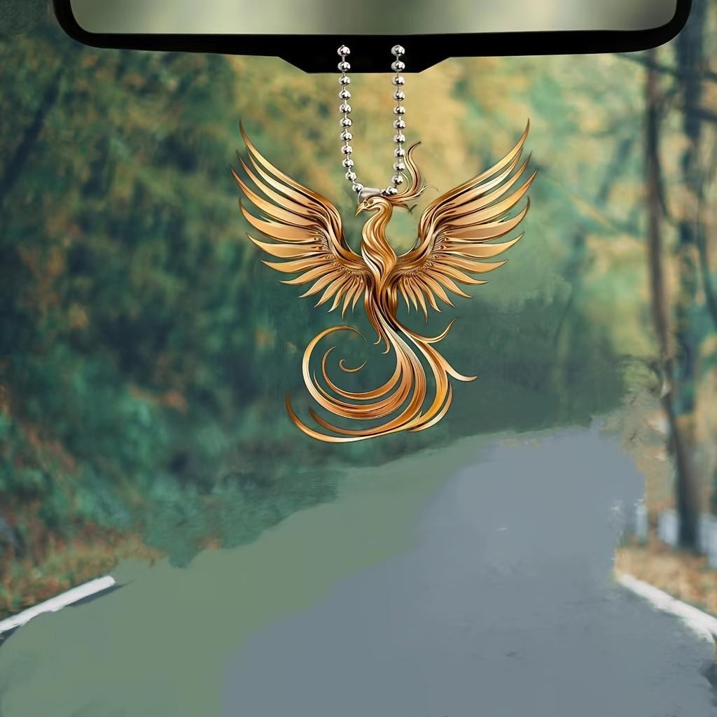 Artistic Golden Acrylic Phoenix Car Decoration Vintage Keychain Pendant Accessory For Cars