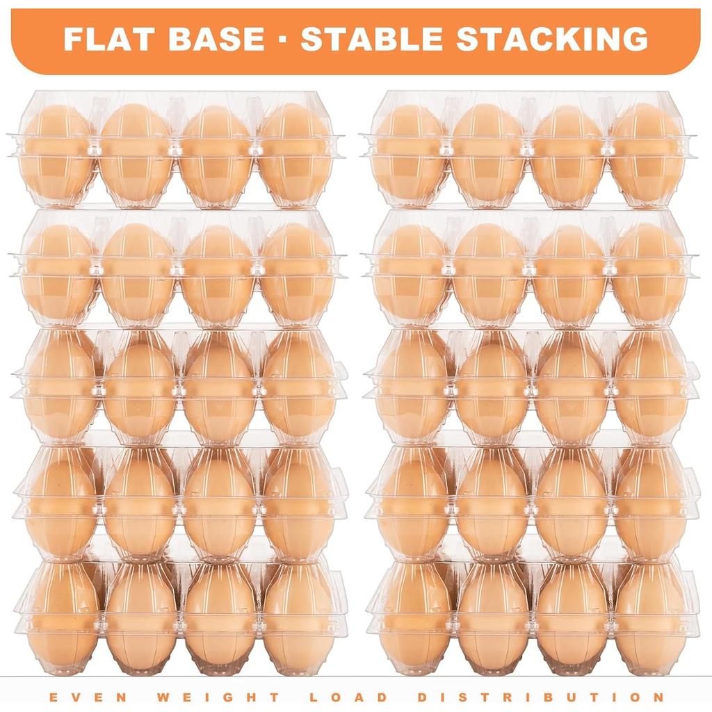 100 Pack of 12-Count Clear Plastic Egg Cartons 3×4 Grid Reusable Stackable Egg Containers for Farm Market Kitchen Storage Egg Holder for Fridge