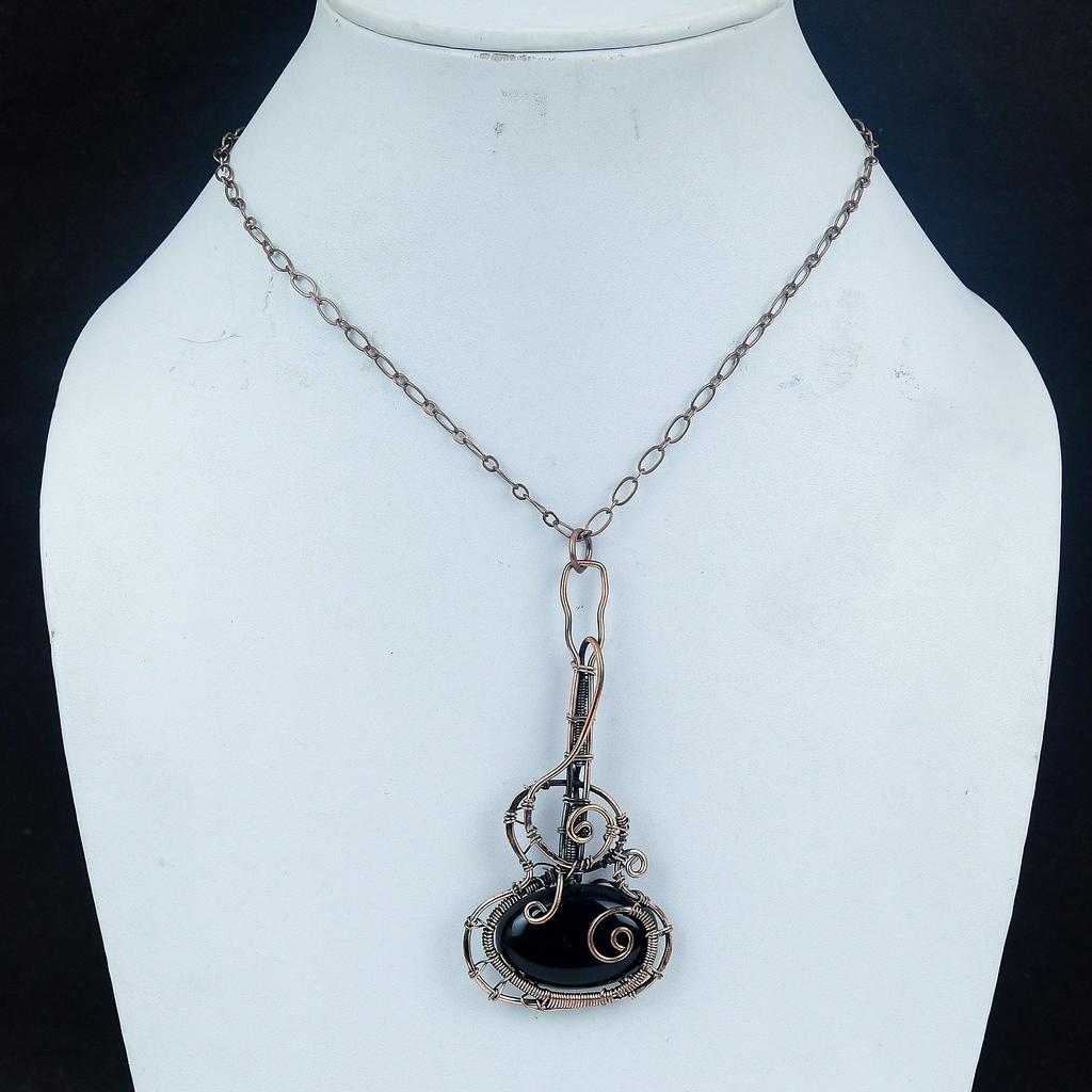 Black Onyx Jewelry, 999 Copper Wire Wrapped Pendant Handmade Gemstone Jewelry, Gifts For Wife Brand New Pendant