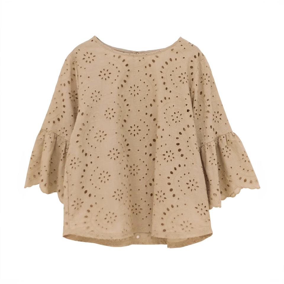 Summer Sleeve Hollow Out Blouse Women Elegant Lace Crochet Tops Casual Loose Embroidery Shirt