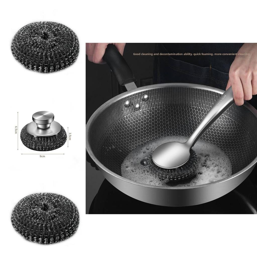 Stainless Steel Wire Scrubber With Handle For Kitchenware And Metal Dishes Deep Cleaning