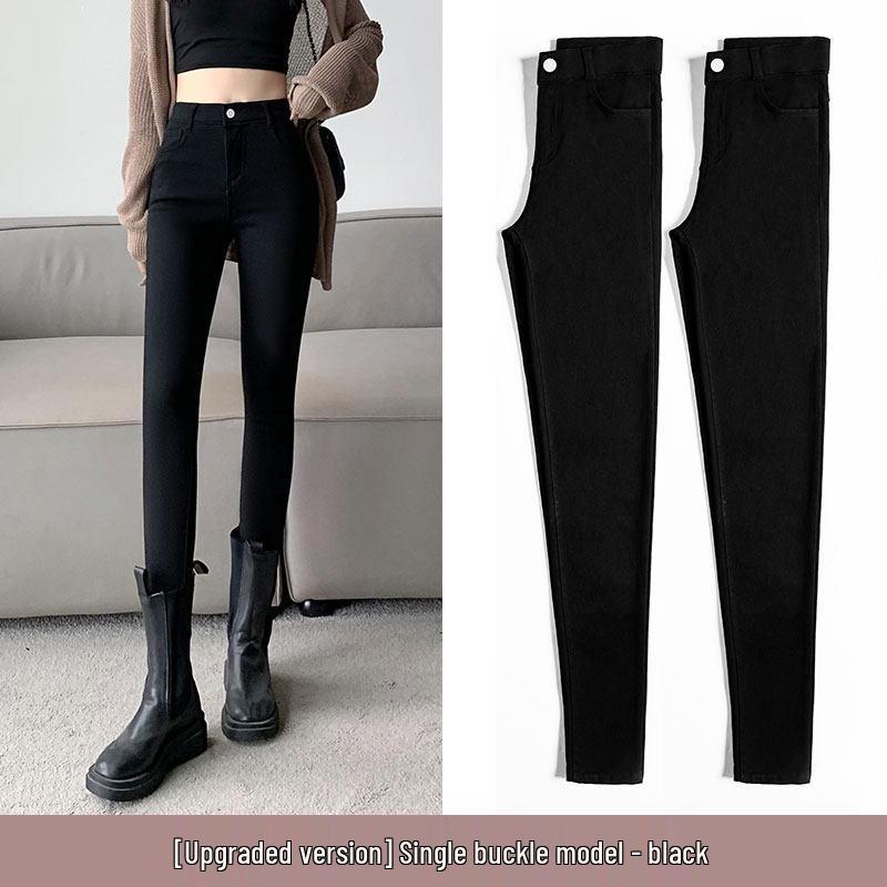Women's High-Waisted Magic Black Slimming Pencil Pants - Plus Size, Elastic, Tight Fit for Spring and Autumn.