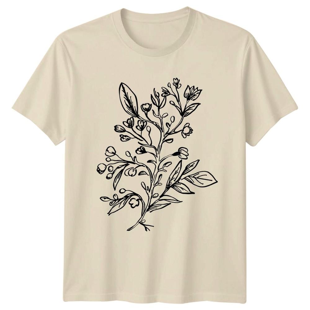 Minimalist Wildflower Bouquet Sketch Unisexs TShirt Line Art Botanical