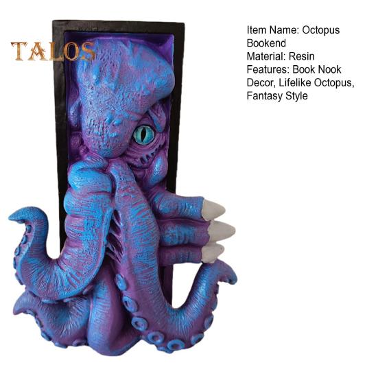 Octopus Bookend Book Nook 3D Octopus Statue Bookshelf Decor Vintage Fantasy Octopus Book End Stopper for Home Office Bookshelf Decoration