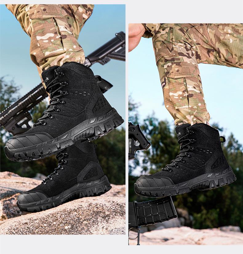 Men's Waterproof High-Top Desert Combat Boots - Wear-Resistant, Anti-Slip, Breathable, Large Size for Autumn/Winter Mountaineering & Hiking.