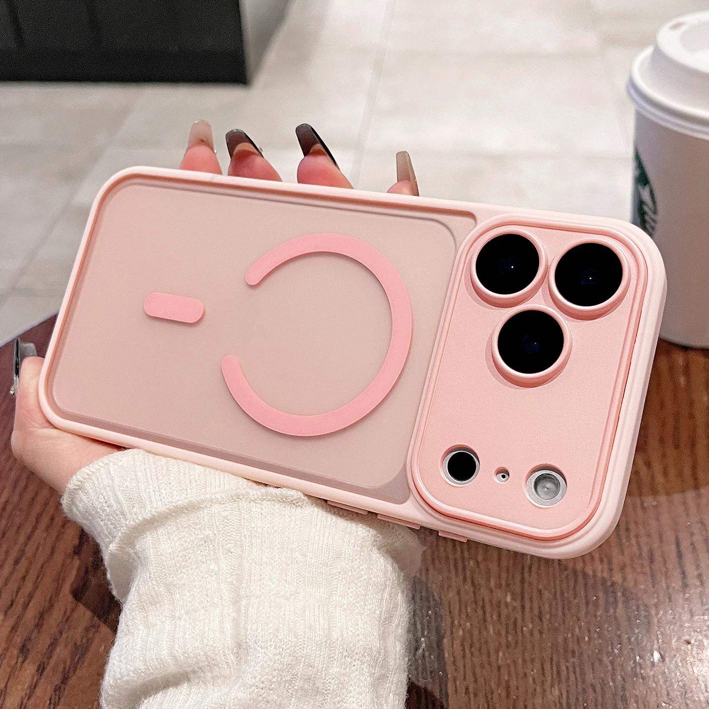 

Напівпрозорий для MagSafe Магнітний Бездротовий Зарядний Чохол для Телефону Для iPhone 17 Air 16 15 14 13 12 Pro Max Матовий Захисний Чохол для Об єктива iPhone 14 Plus рожевий