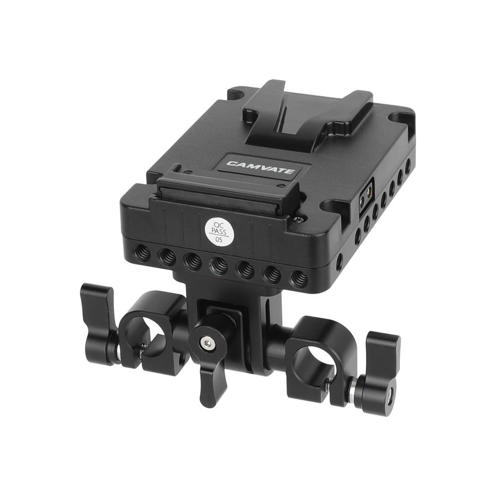 Mini V-Mount Battery Power Adapter with 15mm Dual Rod Clamp and Rotatable Design Rotatable 15MM Dual Hole Rod Clamp