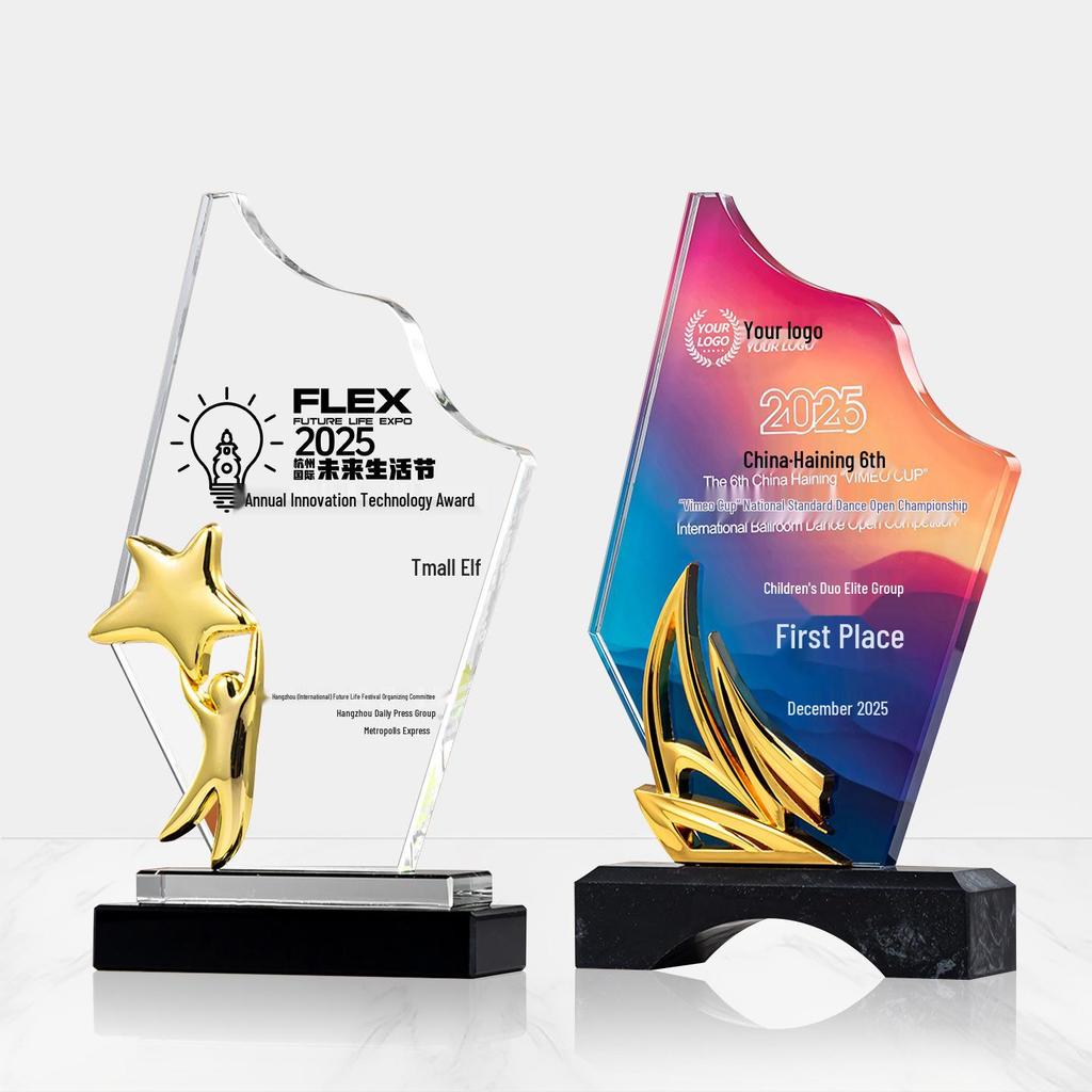 Customized Five-Pointed Star Crystal Trophy for Company Annual Meeting: Award for Outstanding Employee Achievement