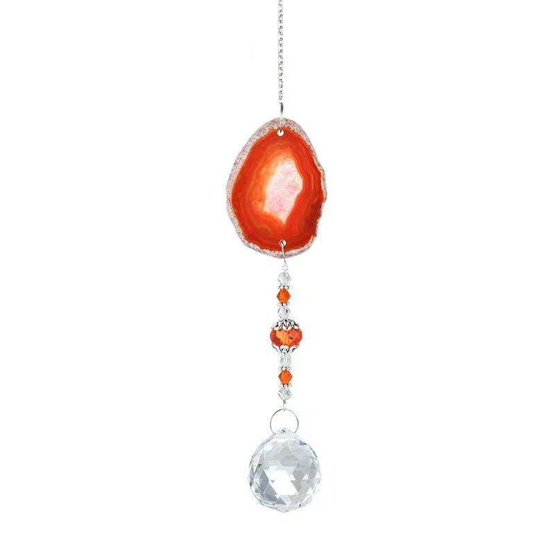 Crystal Rock Moon Sun Catcher Wind Chime Colorful Agate Slice Pendant Garden Hanging Ornament Room Balcony Decor