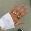 Fashion Imitation Pearl Geometric Open Ring Women  Stainless Steel Elegant Gold Plated Stacking Ring High Quality Jewelry Bijoux