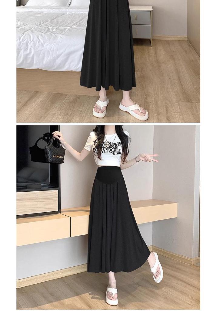Summer Modal High-Waist A-Line Maternity Dress with Large Hem