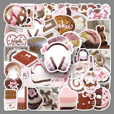 50 Ästhetische Sticker in Rosa & Braun: Dopamin Süß, Handy & Laptop Wasserdichte Deko