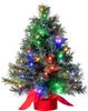 JOYFY 24"/2FT Small Tabletop Christmas Tree with Multi-Color LED Lights Table Top Decorations Green Mini Lighted Tree for Xmas