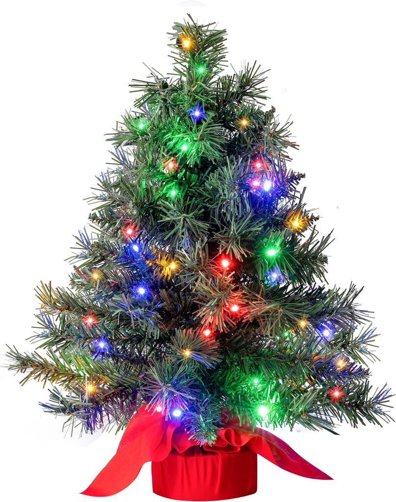 Small Tabletop Christmas Tree Multi-Color Lights Table Top Decorations Green Mini Lighted Xmas JOYFY 2FT LED 24 with for Kid Friendly Entertaining Fun