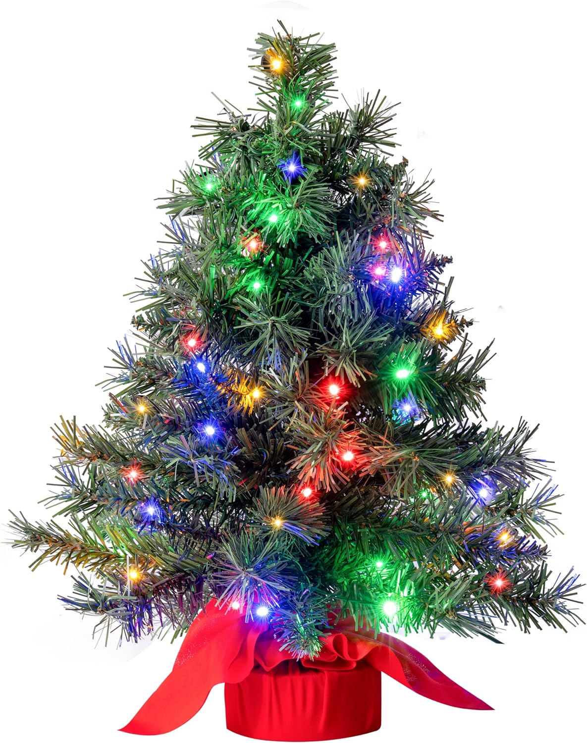 Monika Chen Green Small Tabletop Christmas Tree Multi-Color Lights Table Top Decorations Mini Lighted Xmas Joyfy 2Ft Led 24 With For Kid Friendly Entertaining Fun