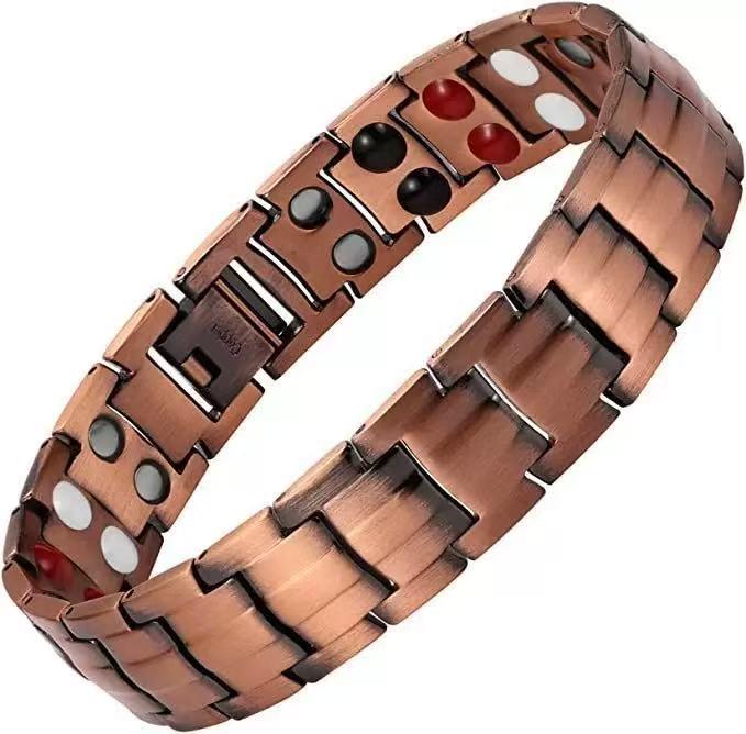 Antique Copper Magnetic Bracelet: Retro Fashion Three-Row Adjustable Couple Bangle