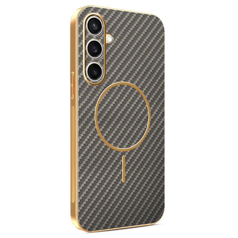 For Samsung Galaxy S24 FE Phone Case Carbon Fiber Textured Electroplated TPU Back Cover