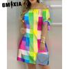 GMXIA Women Fashion Off Shoulder Dress Short Sleeve Bow Tie Print Dresses Summer Beach Dresses Plus Size