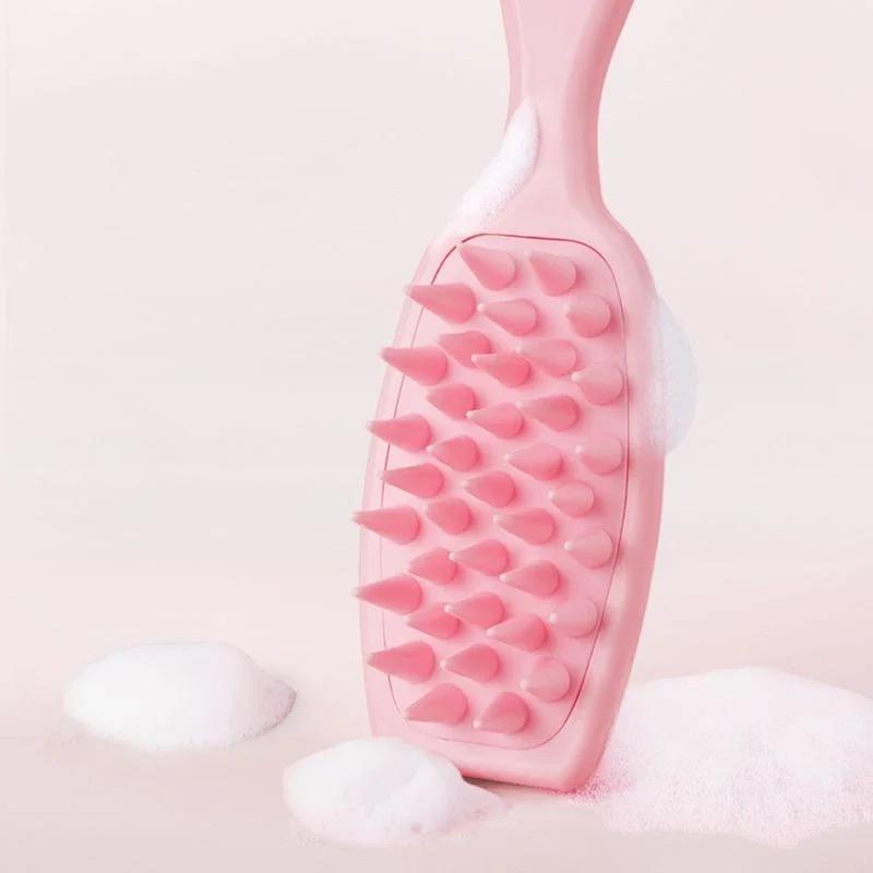 Extended Handle Soft Silicone Shampoo Scalp Hair Massager Hair Washing Comb Shower Brush Bath Spa Massage Brush Wholesale New