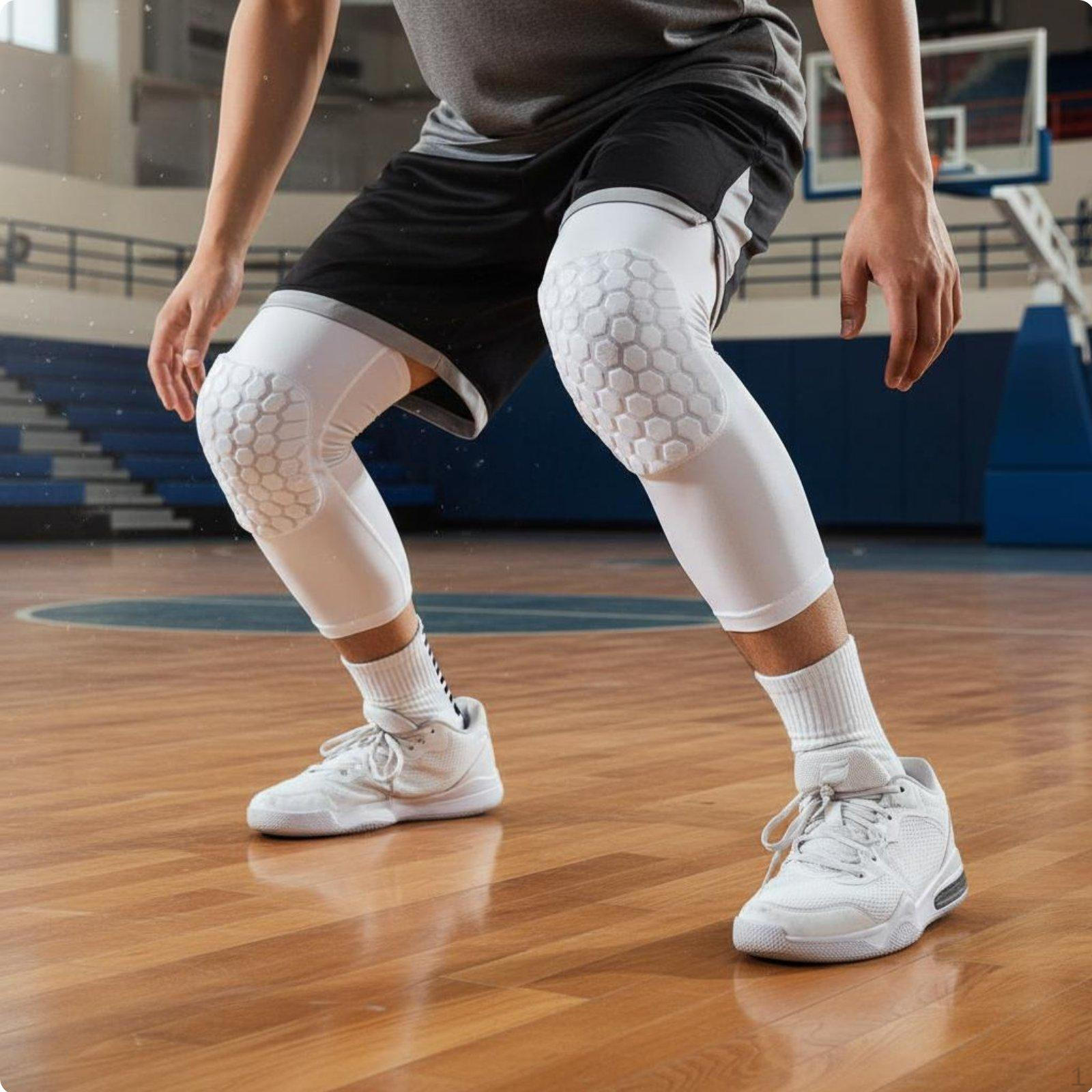 2 Pieces Honeycomb Knee Pad Extended Length AntiCollision Guard NonSlip Design Long Compression White L