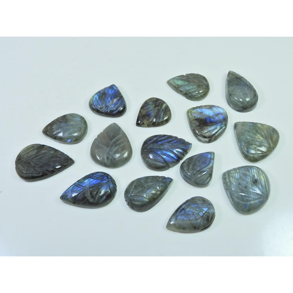 214Cts. Natural Labradorite Carving Pear Cabochon Loose Gemstone 15Pcs Lot LL-1124