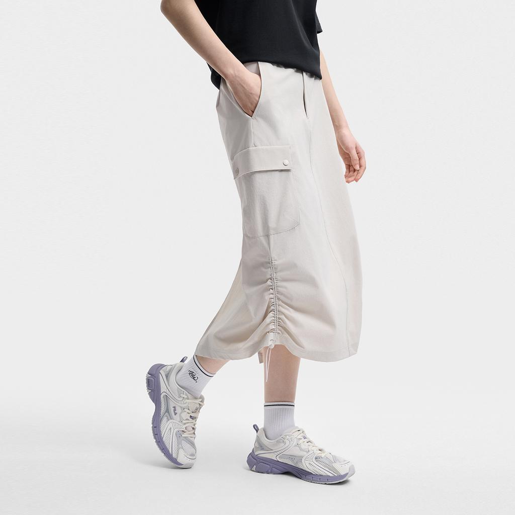 FILA Original Round Pocket Cargo Skirt Fashion Retro Classic Trendy Versatile Comfortable Woven Casual Long Skirt Women skirts Beige F51W629313FBG