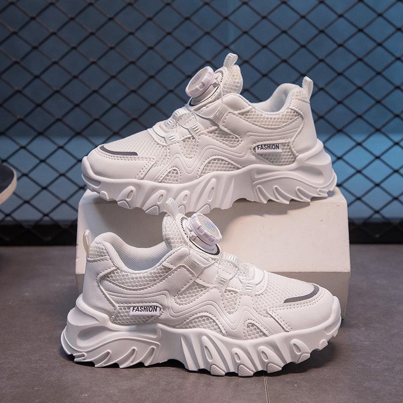 

Детская обувь для девочек, повседневная, новая спортивная обувь для мальчиков, модная школьная обувь для бега, легкие дышащие кроссовки с поворотной пряжкой 28(insole 17.5cm) белый