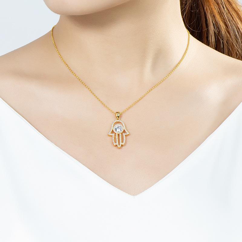 Fashion 1ct D Color Real Moissanite Palm Pendant Necklace Pure S925 Sterling Silver Hand Fatima for Women Wedding Fine Jewelry