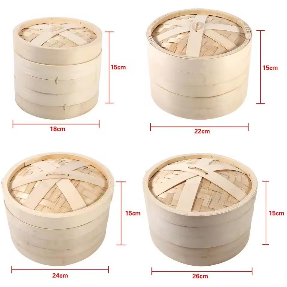 Bambus Eco-Friendly Chinese Bamboo Cooking Steamer with Pot Cover 2 Layers 1L Capacity for Household & Restaurant Use