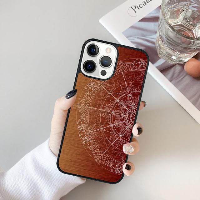 Mandala Floral Wood Phone Case For For iPhone 17 Air 16 15 11 12 13 14 Pro Ma Plus coque