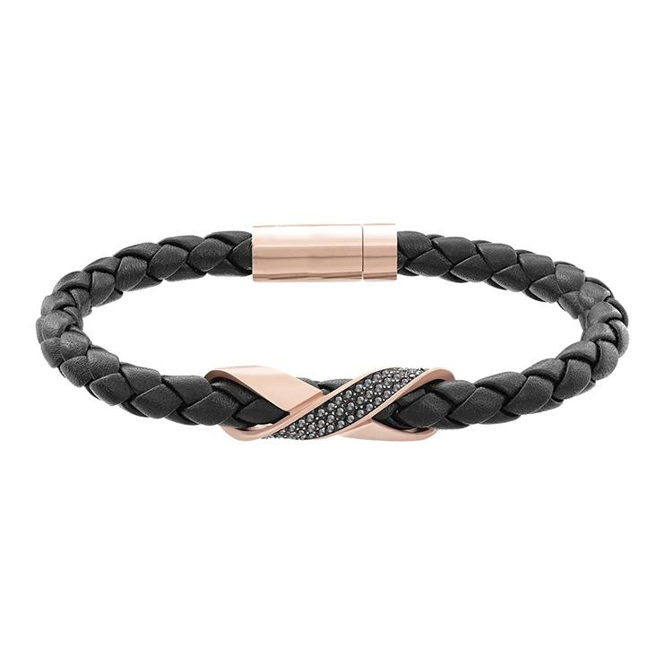 

Swarovski Cross Signature Leather Woven Minimalist Crystal Bracelet Men bracelet Rose-Gold Black 5115156 Box (Random Color)