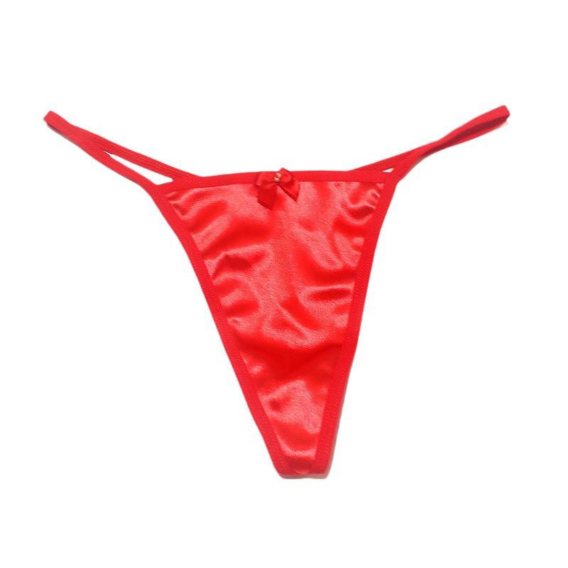 Luxury Satin Seamless Thongs: Sexy Low-Waist Pearl Bow Design with Pure Cotton Crotch
