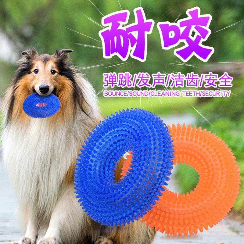 

Игрушки для домашних собак Игрушка для щенков, издающая звуки, кольцо для чистки моляров, игрушка для жевания зубов домашних животных, аксессуары для собак с шипами 10cm синий