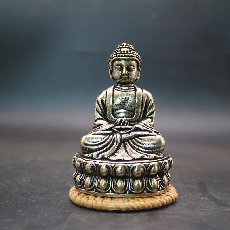 Brass Sakyamuni Buddha Blessing Copper Casting Worship Statue Craft Office Front Desk Ornament