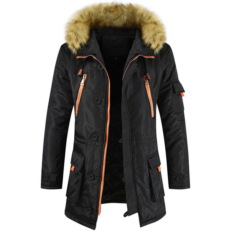 Luxurious Mens Trench Coat With Fur Hood Warm Winter Parka For Outdoor Adventures