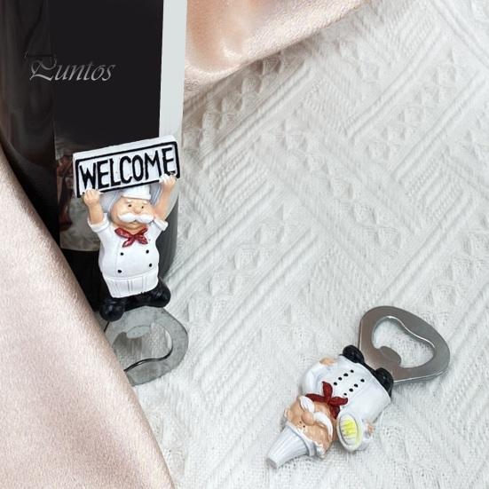 Funny Beer Bottle Opener for Fridge Refrigerator Magnet Opener, 3D Cartoon Chef Resin Magnetic Soda Cap Tool Manual Can Punch Home Restaurant Novelty
