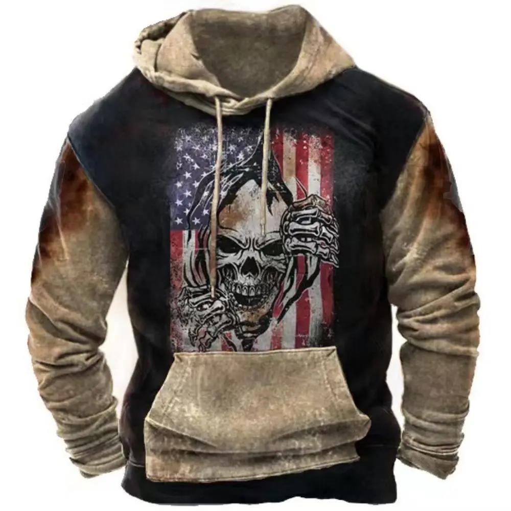 Felpa con cappuccio da uomo USA. Grafica con bandiera Top vintage Felpa con cappuccio da uomo Abiti oversize Pullover Felpa con cappuccio ampia da strada casual
