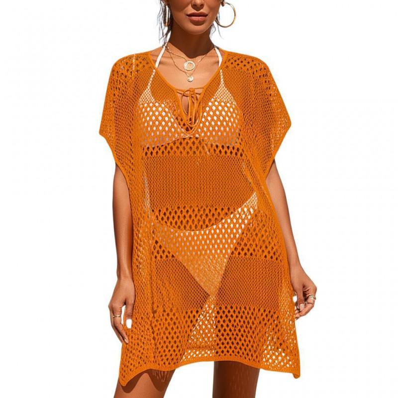 Womens Loose Knit Cover-Up Swimwear Top With Cut-Out Details Beach Pool Vacation