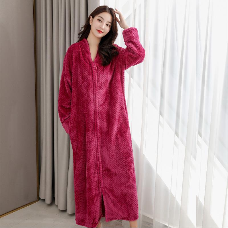 Herbst und Winter Superlanges Nachtkleid Damen Verdicktes Nachthemd Korallenvlies Bademantel Schlafanzug für Paare