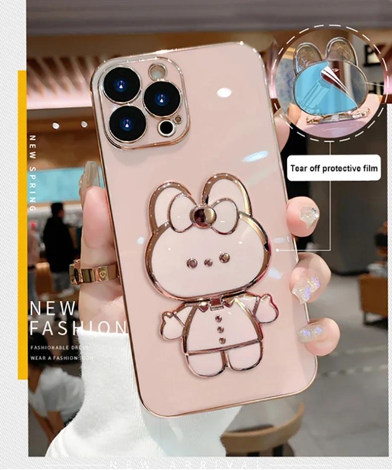

Чехлы для телефонов с подставкой для iPhone 11, 12, 13, 14, 15 Pro Max, чехол 15 Plus 13Pro 12Pro 15Pro 14Pro Max, чехол с милым кроликом для девочек For iPhone 13 Pro
