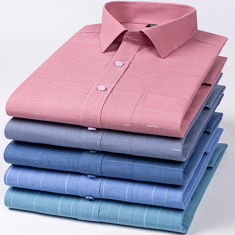 2025 Summer Men's Breathable Non-Iron Plaid Long Sleeve Shirt for Middle-Aged Dads